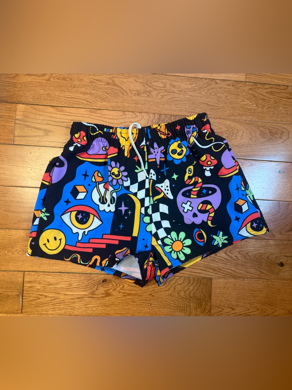 Goth Cloth ‘Acid Dreams’ Unisex Unlined Swim Trunks NWOT